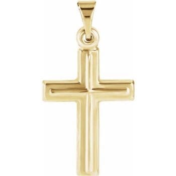 14k yellow gold cross pendant measuring 17 by 12 millimeters