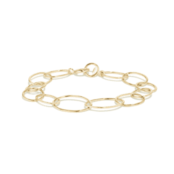 Multi Link 14K yellow gold bracelet featuring large hammered oval links