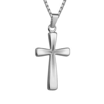 Sterling silver indented cross pendant on 18 inch diamond cut rectangle chain