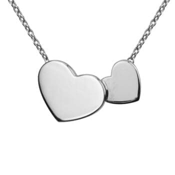Double heart sterling silver pendant necklace with cable chain