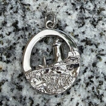 Sterling Silver charm depicting Pemaquid Point Lighthouse in detailed silhouette