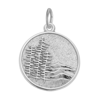 Sterling silver charm depicting a mountain scene